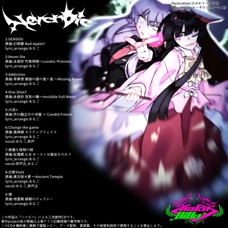 Never Die ジャケット裏面